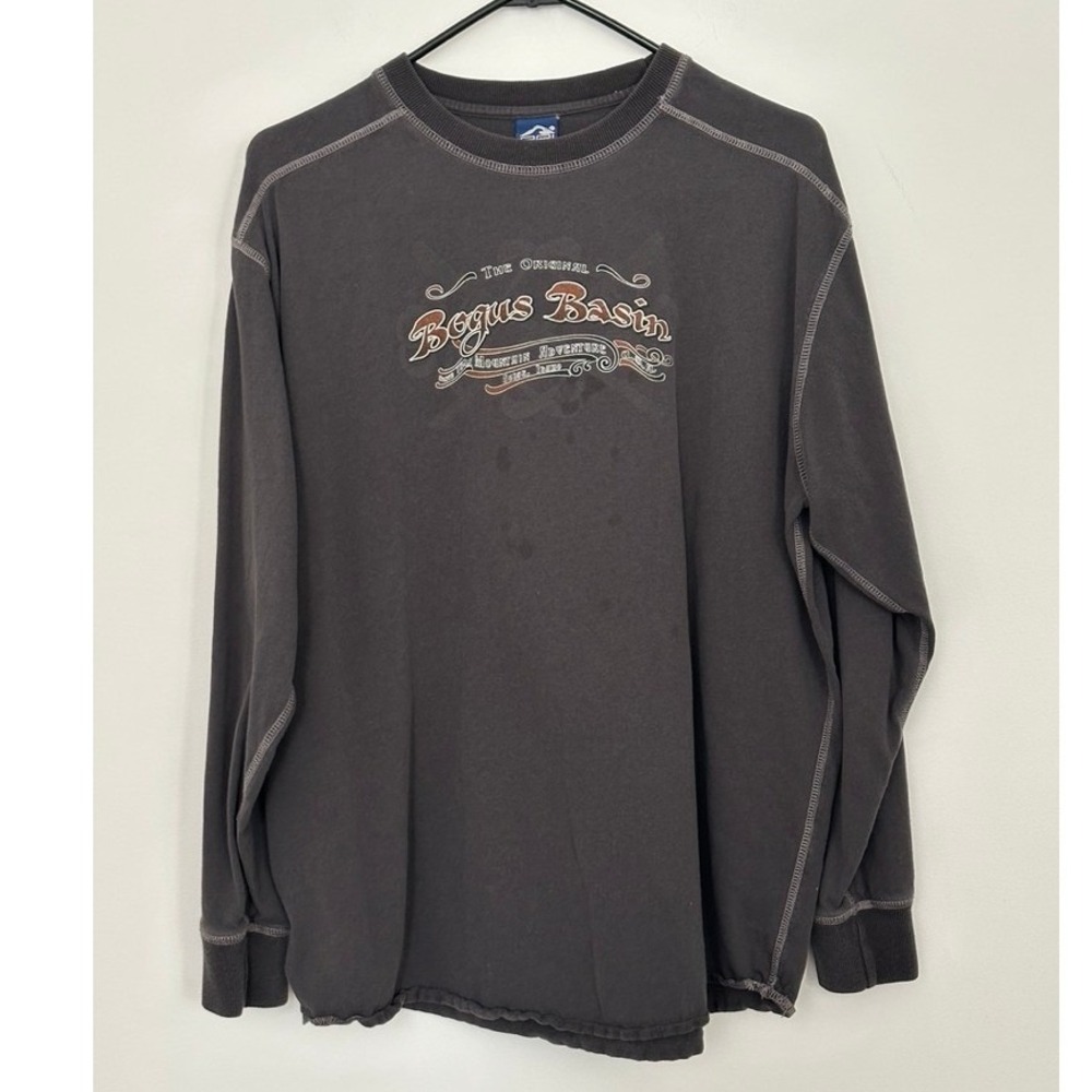 Vtg Bogus Basin Mountain Adventure Long Sleeve Graphic T-Shirt Gray Mens XL Soft